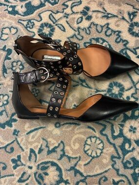 Halogen Women Black Grommet-Strap Pointed Toe Flats. Size 9. New.